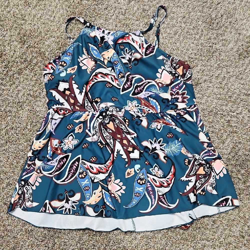 SHEIN Teal Paisley Tankini